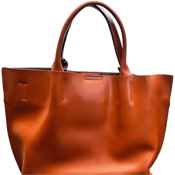 Co Lab brown tan camel leather crossbody tote purse - Picture 2 of 10